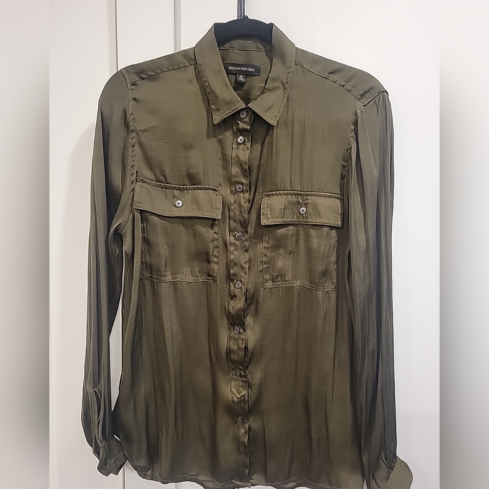 Banana Republic Green Button Down Top Sz Medium